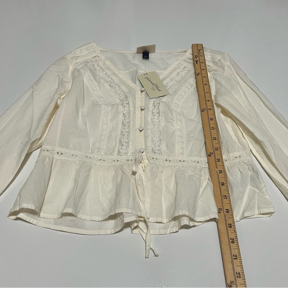 NWT Universal Thread Women's Ruffle Long Sleeve Lace Trim Blouse- Cream (S) - Picture 5 of 9